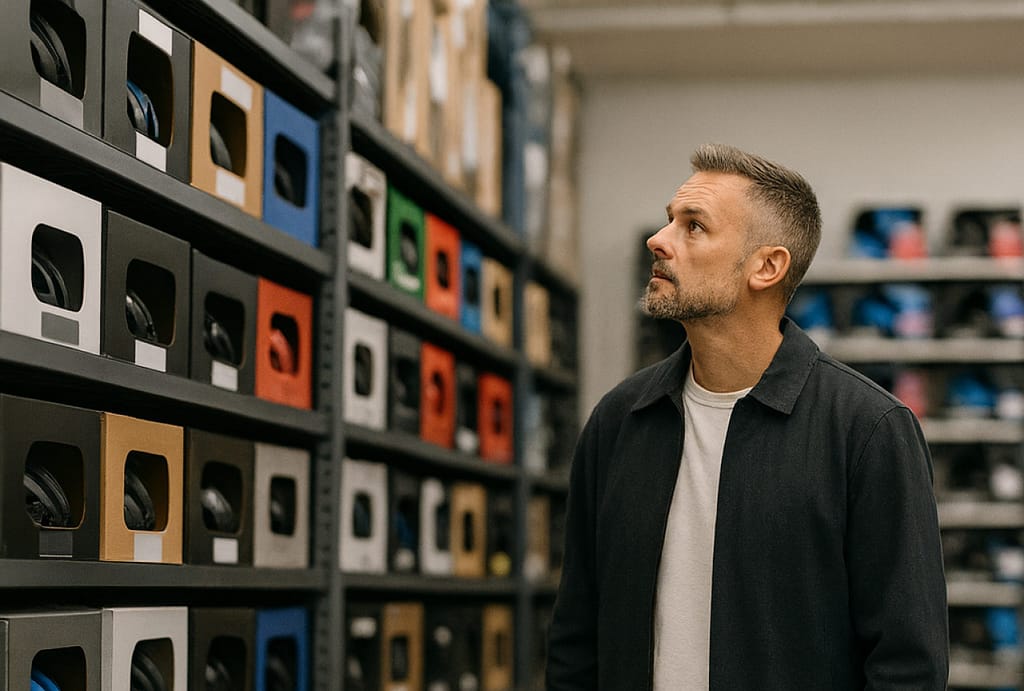 Man looking at e-bike MIPS technology helmets.