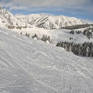 Beautifiul mountain snow scene from ski slope